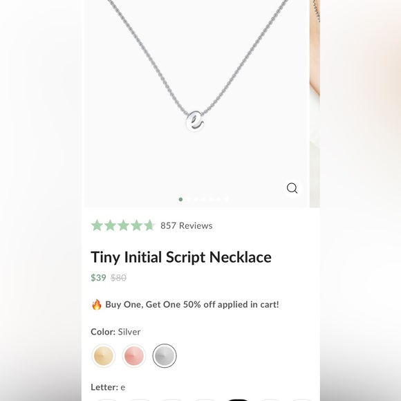 ✨ NWT Mint and Lily Tiny Initial Script Necklace Letter E - Picture 2 of 8